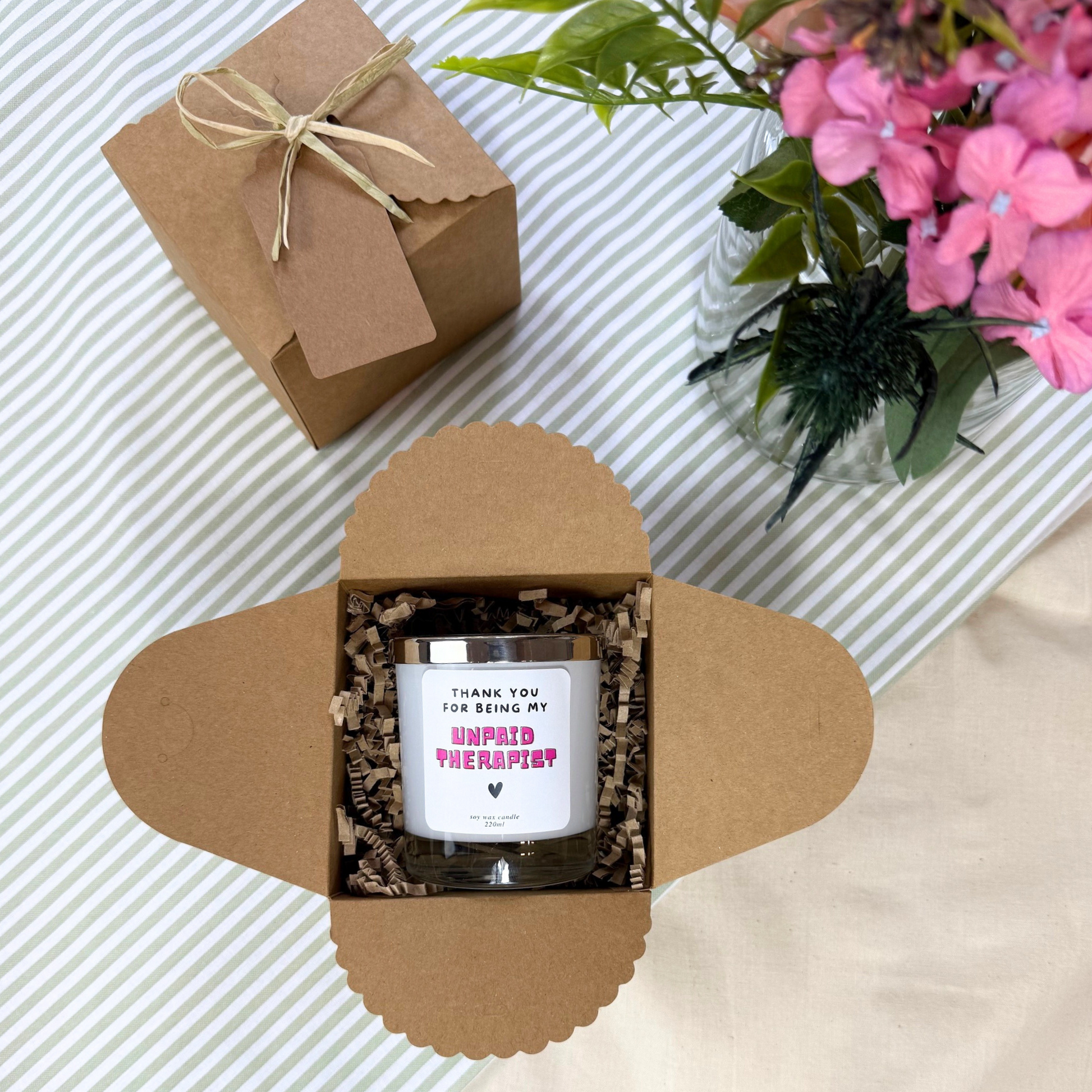 Personalised Candle Gift to Show Appreciation with Humor – Thank You for Being My Unpaid Therapist – Hideaway Home Fragrances