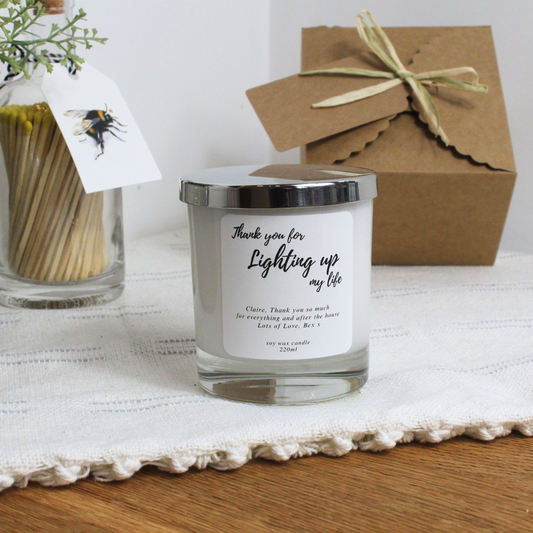 Thank You for Lighting Up My Life Personalised Candle Gift for Someone Special – Hideaway Home Fragrances