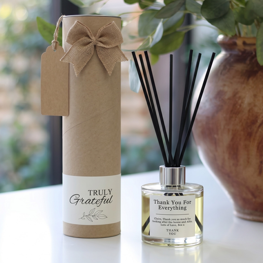 Luxury "Thank You For Everything" personalised gift set featuring a scented candle and matching reed diffuser – Hideaway Home Fragrances
