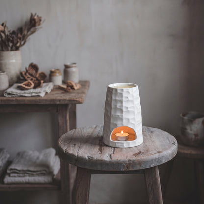 The Hive minimalist ceramic wax melt burner in cream with curved dome silhouette by Hideaway Home Fragrances