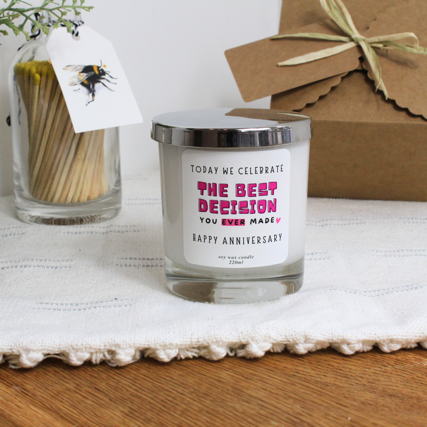 Luxury hand-poured anniversary candle keepsake with bespoke romantic message – Hideaway Home Fragrances