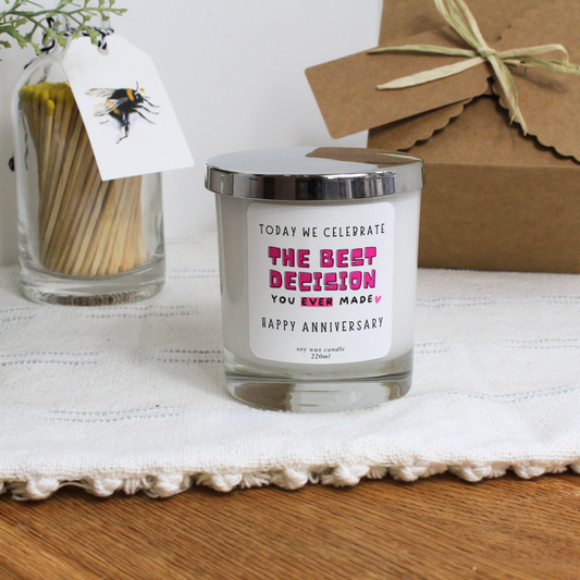 Luxury hand-poured anniversary candle keepsake with bespoke romantic message – Hideaway Home Fragrances