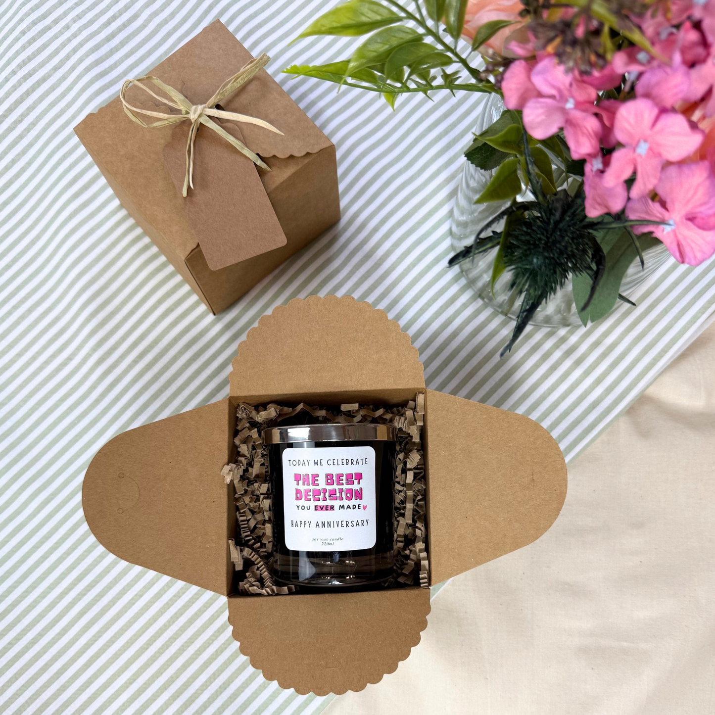 Unique anniversary gift candle with custom message to commemorate your special day – Hideaway Home Fragrances