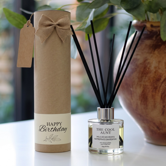 Funny cool aunt birthday candle and reed diffuser keepsake gift set ready to give - Hideaway Home Fragrances