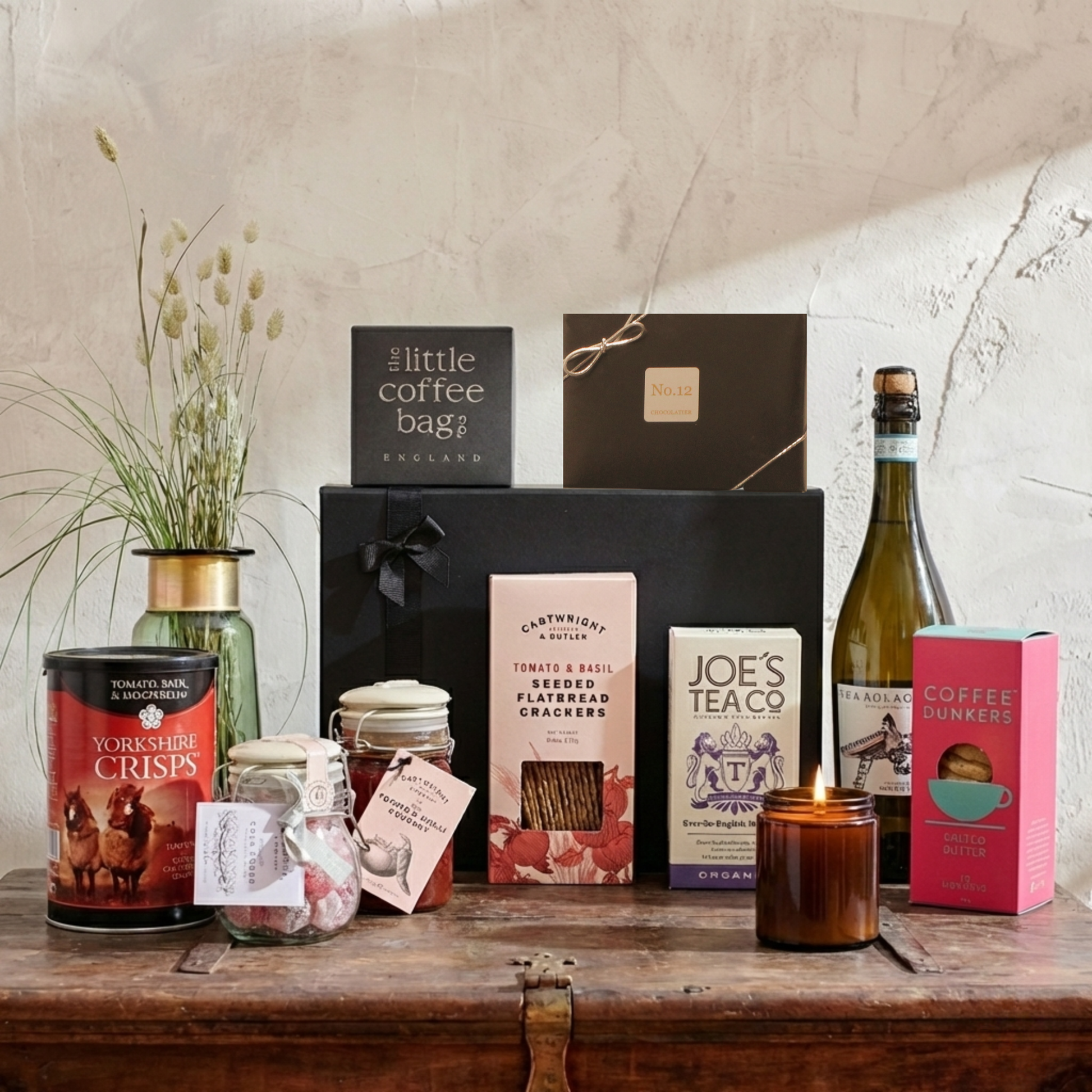 The Heritage Reserve Gift Hamper featuring Sea Change Prosecco, Cartwright & Butler Kiln Jar, and Hideaway glass candle.