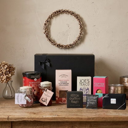 The Noble Pantry Gift Hamper featuring Cartwright & Butler Kiln Jar, Coffee Dunkers, and Yorkshire Crisps.