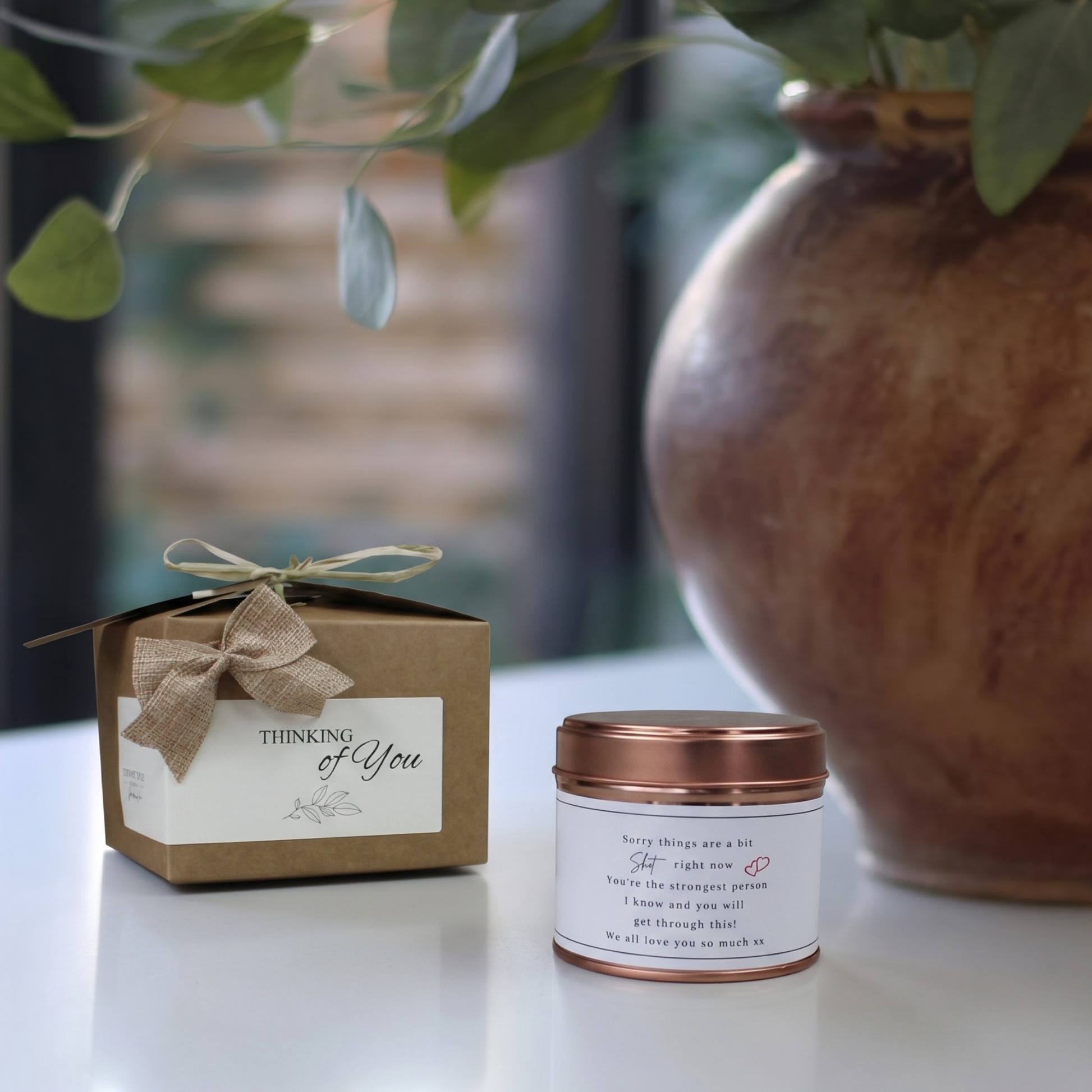 Ready-to-gift humorous cheer up care package featuring a custom handmade soy candle and home diffuser – Hideaway Home Fragrances