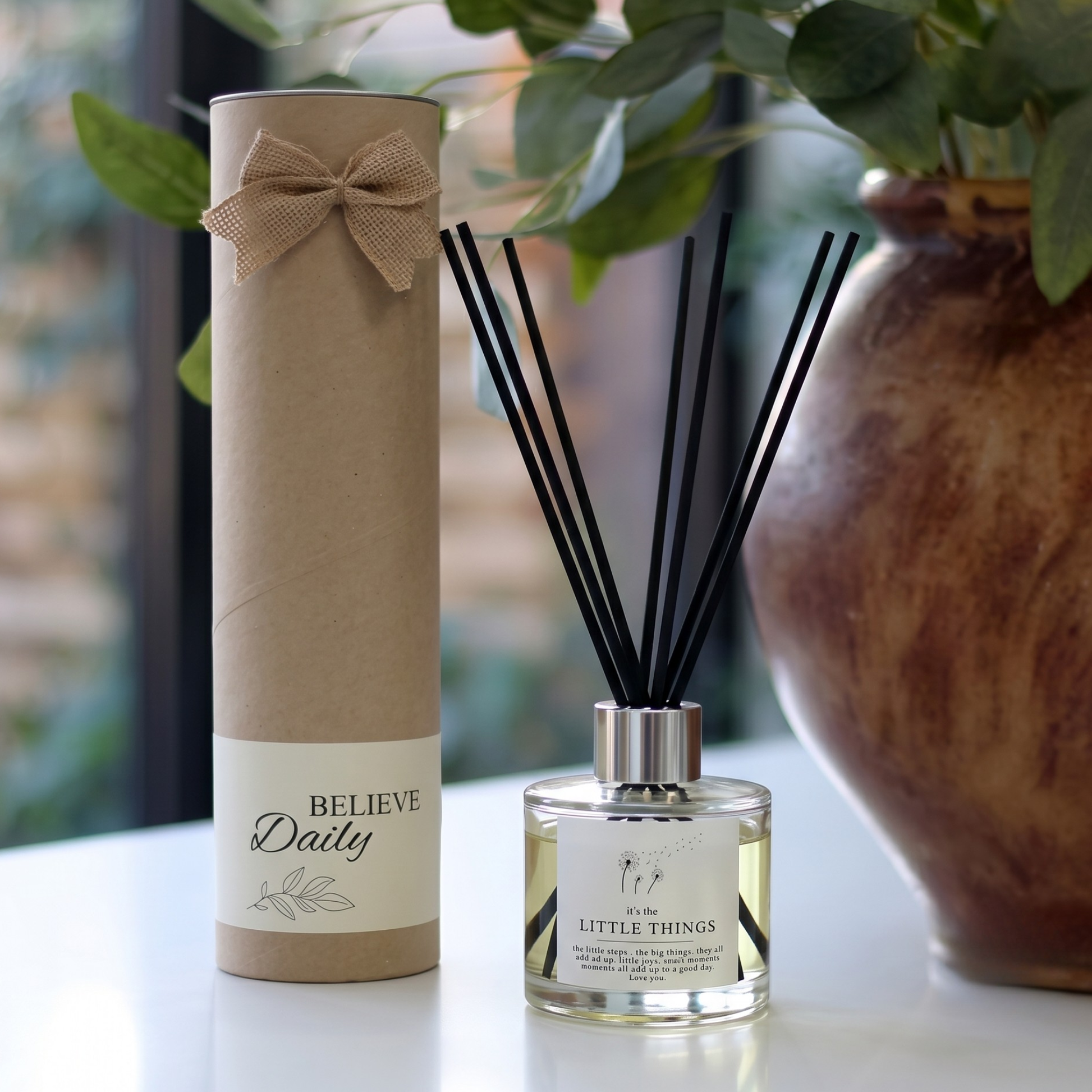 Personalised "Thinking Of You" little things candle and luxury reed diffuser keepsake gift set, beautifully packaged and ready to gift by Hideaway Home Fragrances.