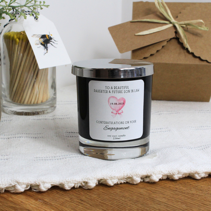 Personalised engagement candle for daughter and son-in-law with congratulations message – Hideaway Home Fragrances