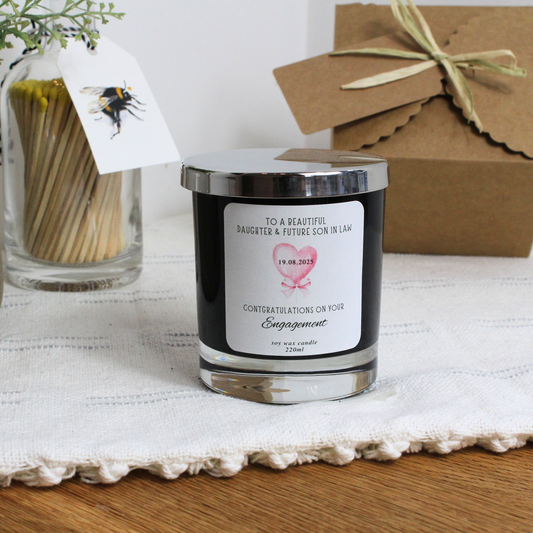 Personalised engagement candle for daughter and son-in-law with congratulations message – Hideaway Home Fragrances