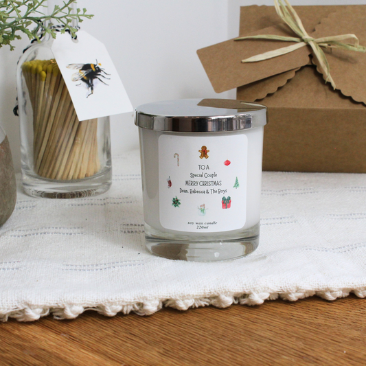 Personalised Christmas candle for a special couple with custom message – Hideaway Home Fragrances