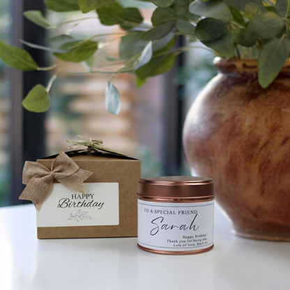 Close up of personalised bestie luxury reed diffuser birthday gift for her - Hideaway Home Fragrances