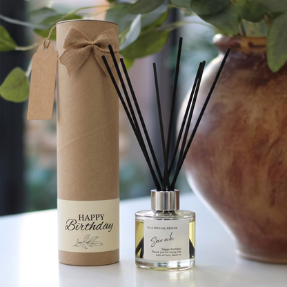 Personalised friend birthday candle and reed diffuser keepsake gift set ready to give - Hideaway Home Fragrances