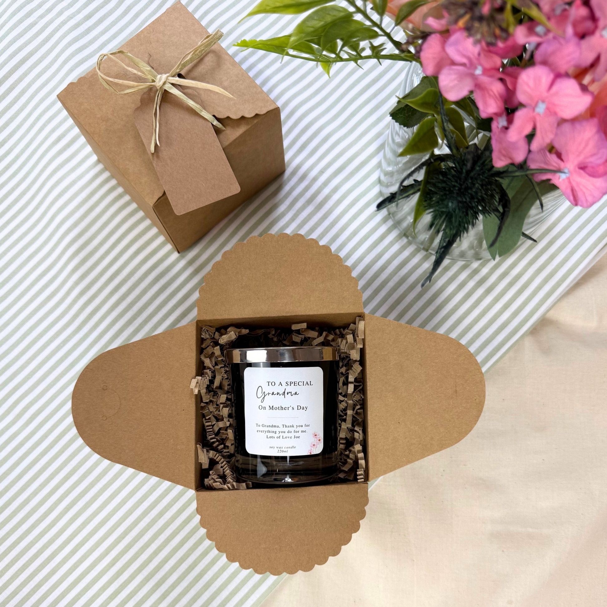 Beautiful Mother’s Day candle gift for a cherished grandma, personalised – Hideaway Home Fragrances