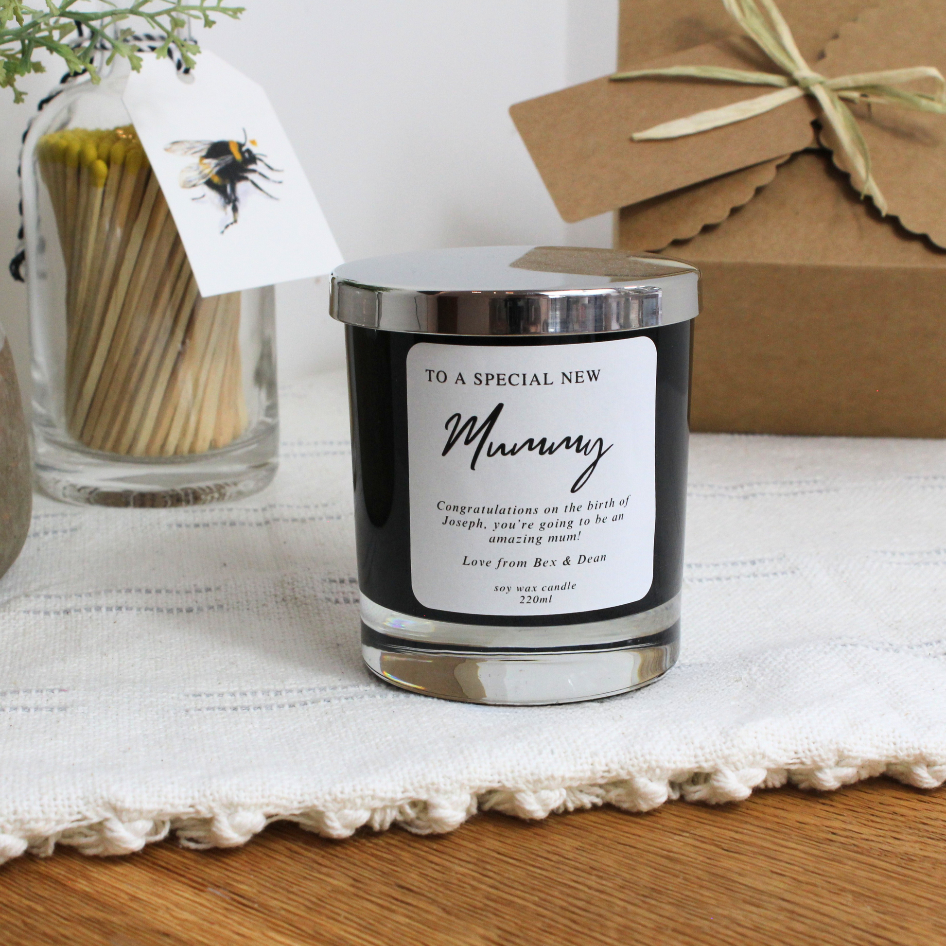 Thoughtful keepsake candle for new mum with custom message – Hideaway Home Fragrances