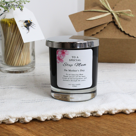 To a Special Step Mum personalised Mother’s Day candle gift with heartfelt message – Hideaway Home Fragrances