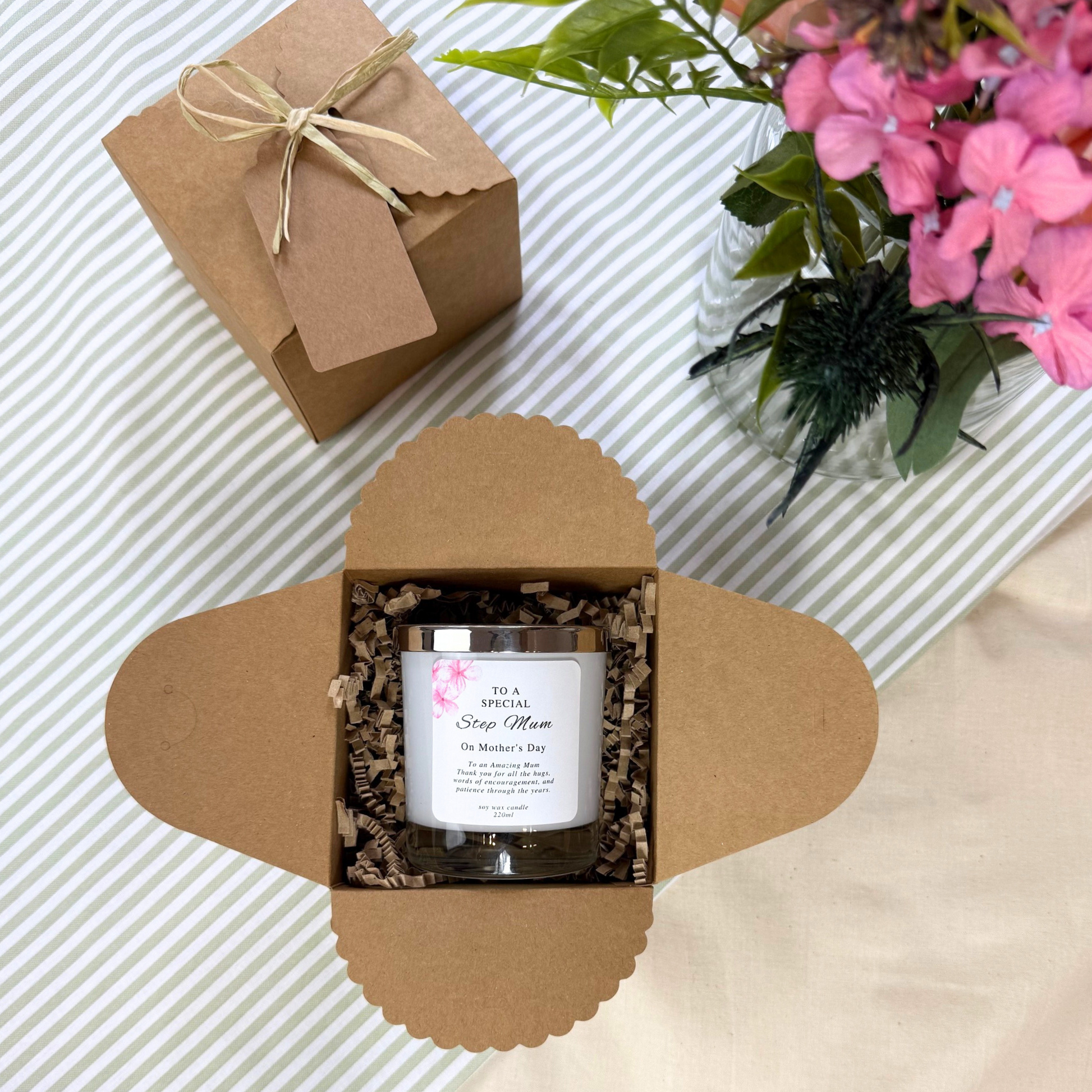 Thoughtful Mother’s Day candle gift for a cherished step mum, personalised – Hideaway Home Fragrances