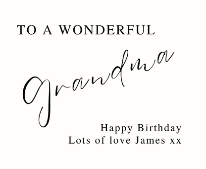 Close up of personalised grandma luxury reed diffuser birthday gift for her - Hideaway Home Fragrances