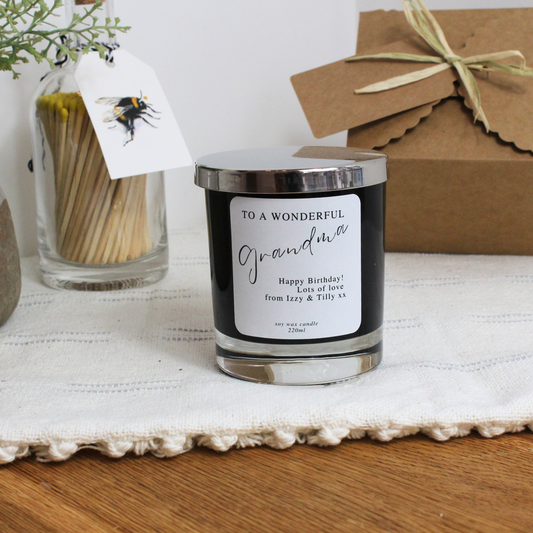 Luxury hand-poured birthday candle gift for a beloved grandma – Hideaway Home Fragrances for To a Wonderful Grandma – Personalised Birthday Candle