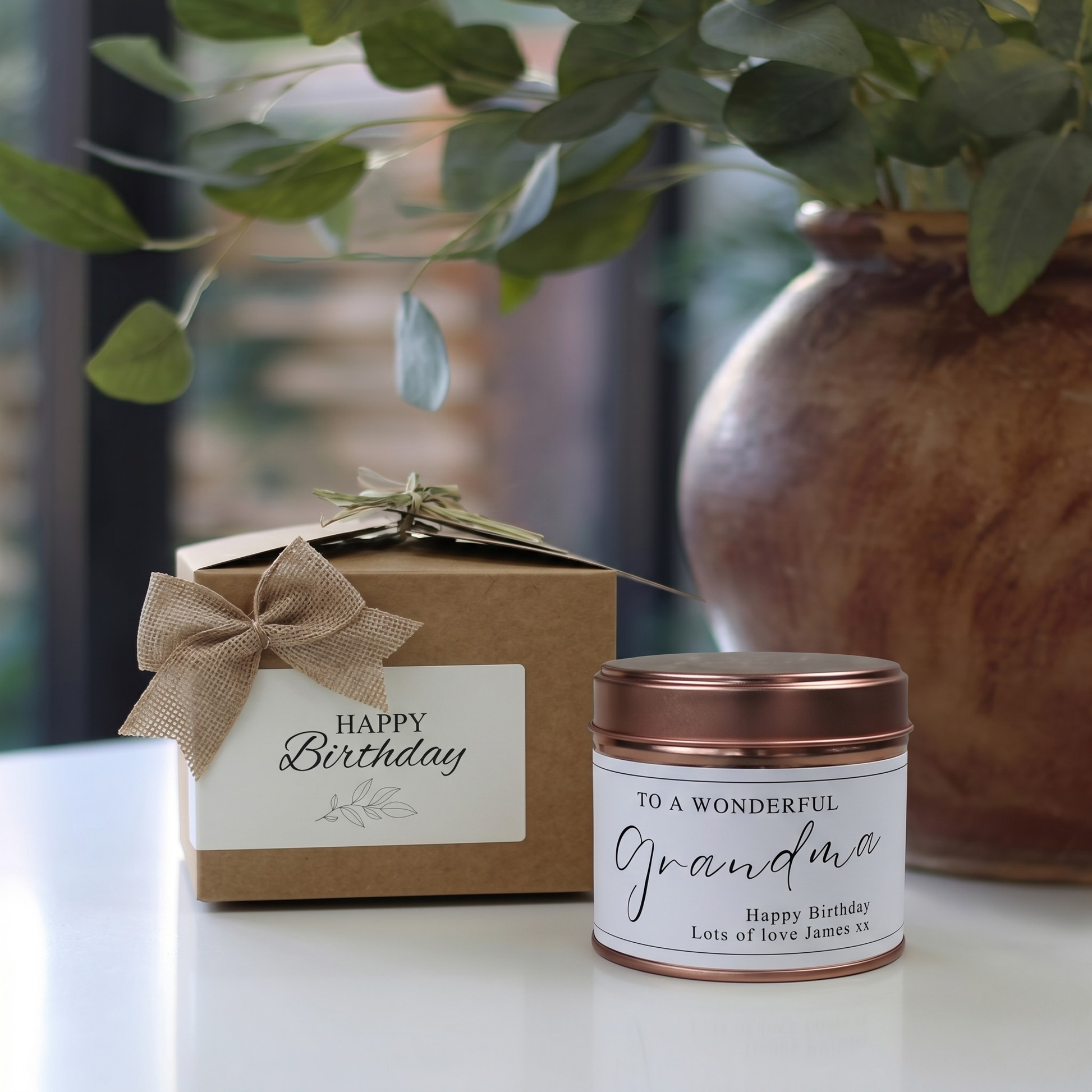 Custom birthday candle gift for grandmother with personalized milestone message - Hideaway Home Fragrances
