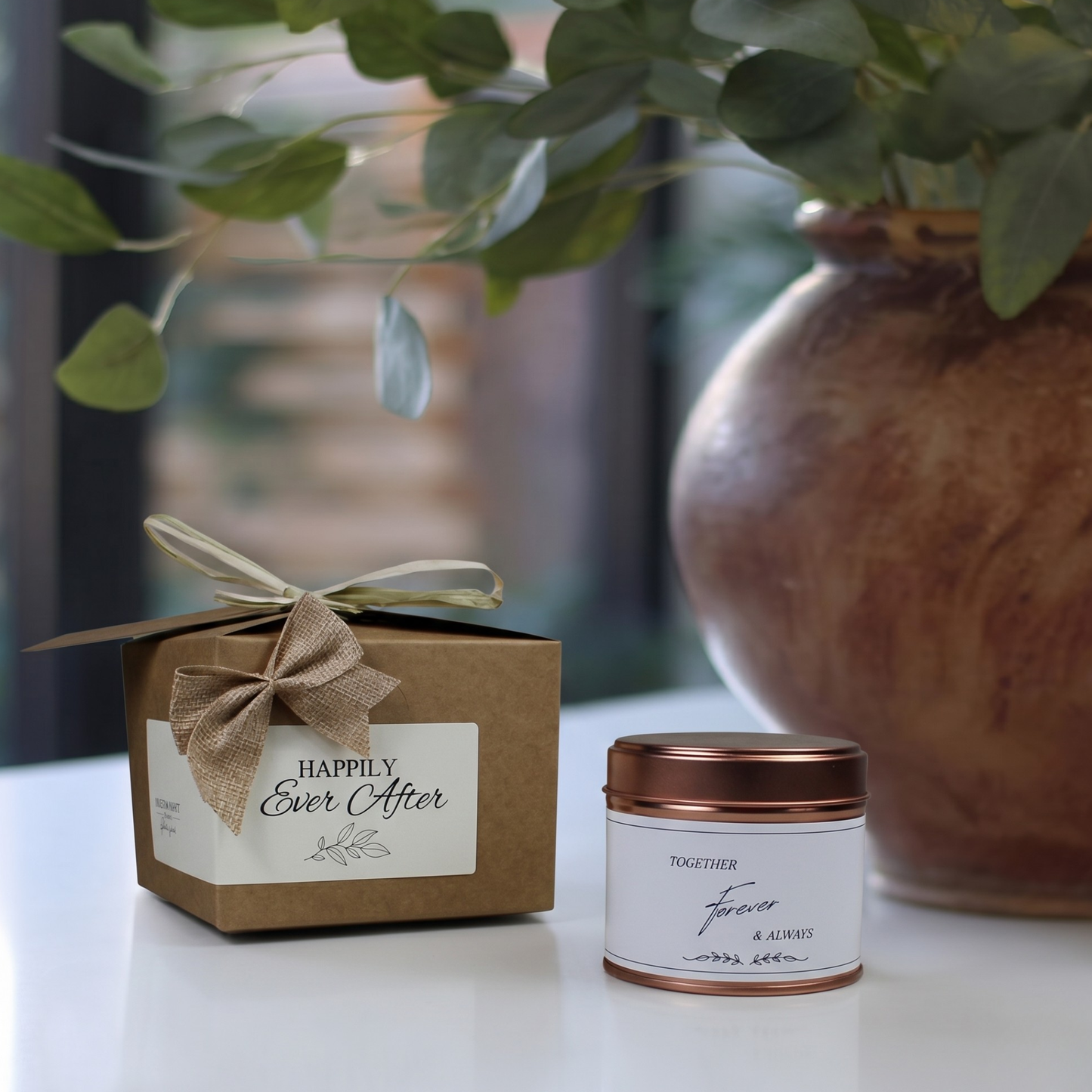 Custom happy anniversary wedding candle gift with personalized date and heart design - Hideaway Home Fragrances