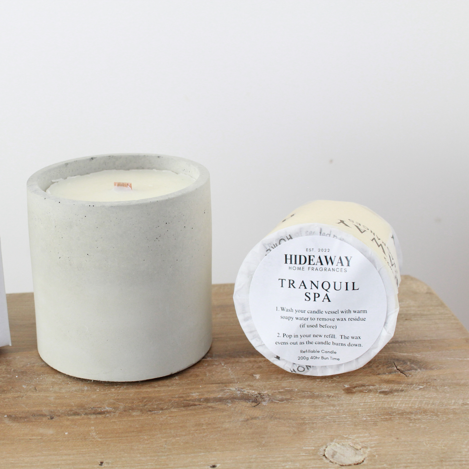 Refill for Tranquil Spa Candle to promote calmness and mental clarity - Hideaway Home Fragrances