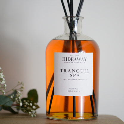 1 Litre Tranquil Spa Reed Diffuser to calm your mind and lift your mood - Hideaway Home Fragrances