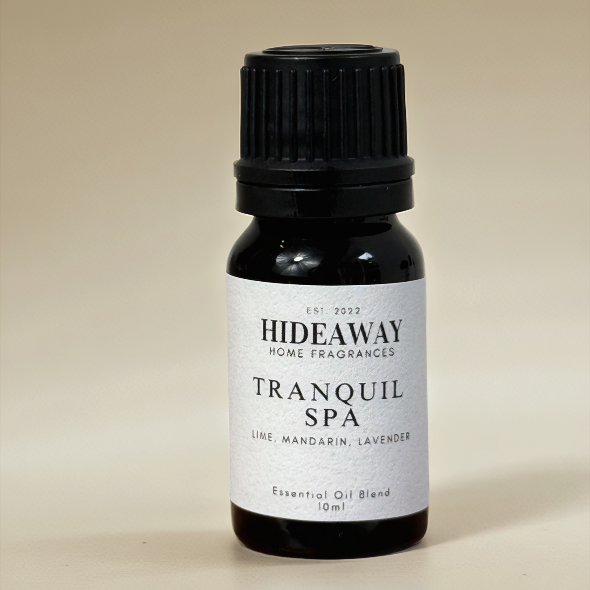Tranquil Spa Essential Oil with soothing lavender, crisp mandarin, and lime for a refreshing, uplifting, and calming aroma — Hideaway Home Fragrances
