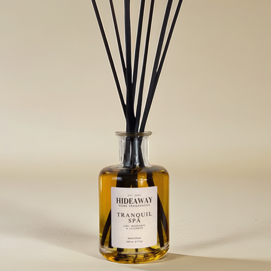 Tranquil Spa Reed Diffuser with lavender, lime, and mandarin – Hideaway Home Fragrances