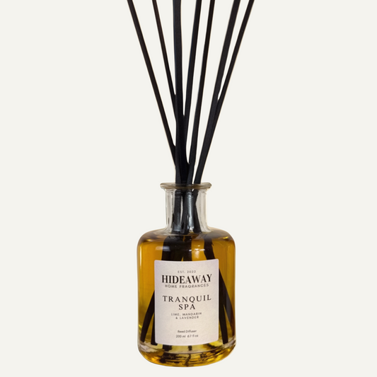 Tranquil Spa Reed Diffuser with lavender, lime, and mandarin – Hideaway Home Fragrances