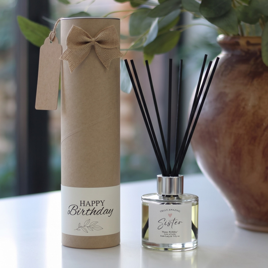 Personalised amazing sister birthday candle and reed diffuser keepsake gift set ready to give - Hideaway Home Fragrances