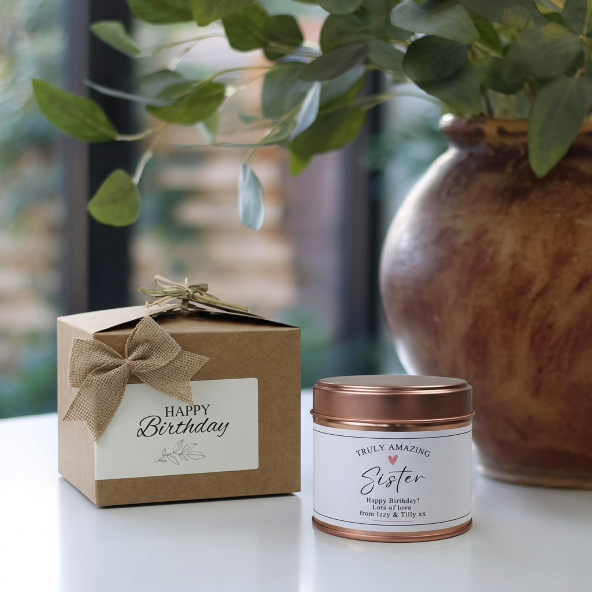 Custom special sister birthday candle gift with personalised milestone message - Hideaway Home Fragrances