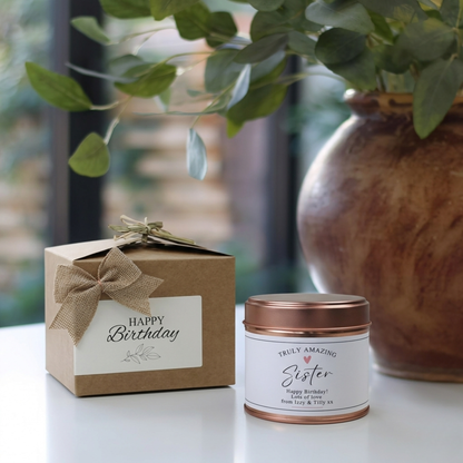 Custom special sister birthday candle gift with personalised milestone message - Hideaway Home Fragrances