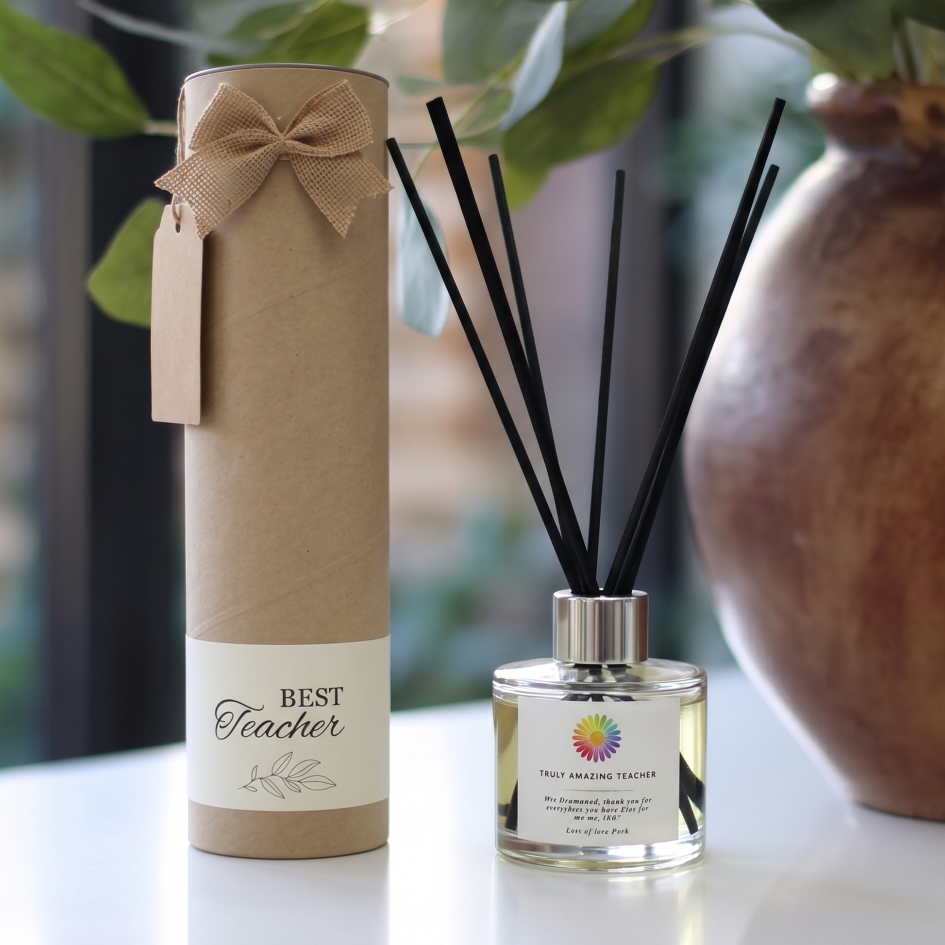 Personalised "Truly Amazing Teacher" school end of term candle and luxury reed diffuser keepsake gift set, beautifully packaged and ready to gift by Hideaway Home Fragrances