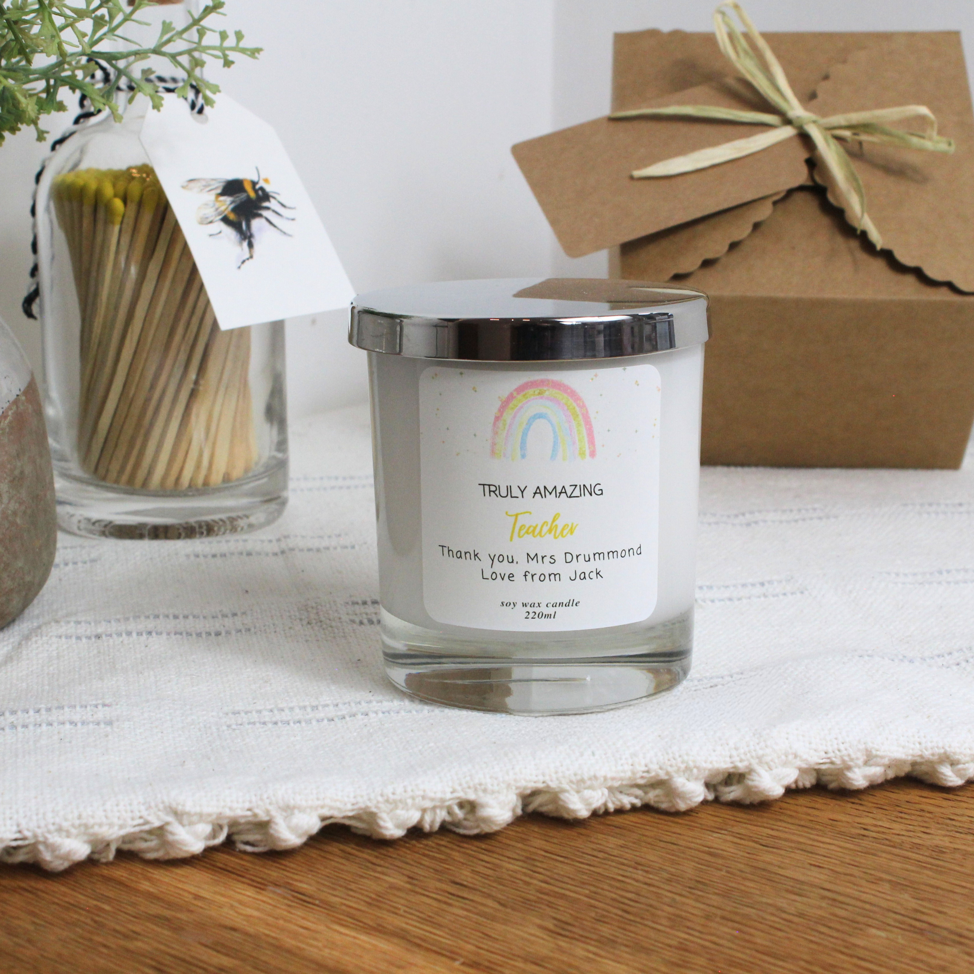 Truly Amazing Teacher Personalised Candle – Thank You Gift by Hideaway Home Fragrances