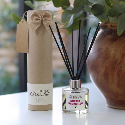 Personalised Unpaid Therapist Funny Thank You Candle & Reed Diffuser Gift funny thank you candle and luxury reed diffuser keepsake gift set, beautifully packaged and ready to gift by Hideaway Home Fragrances.