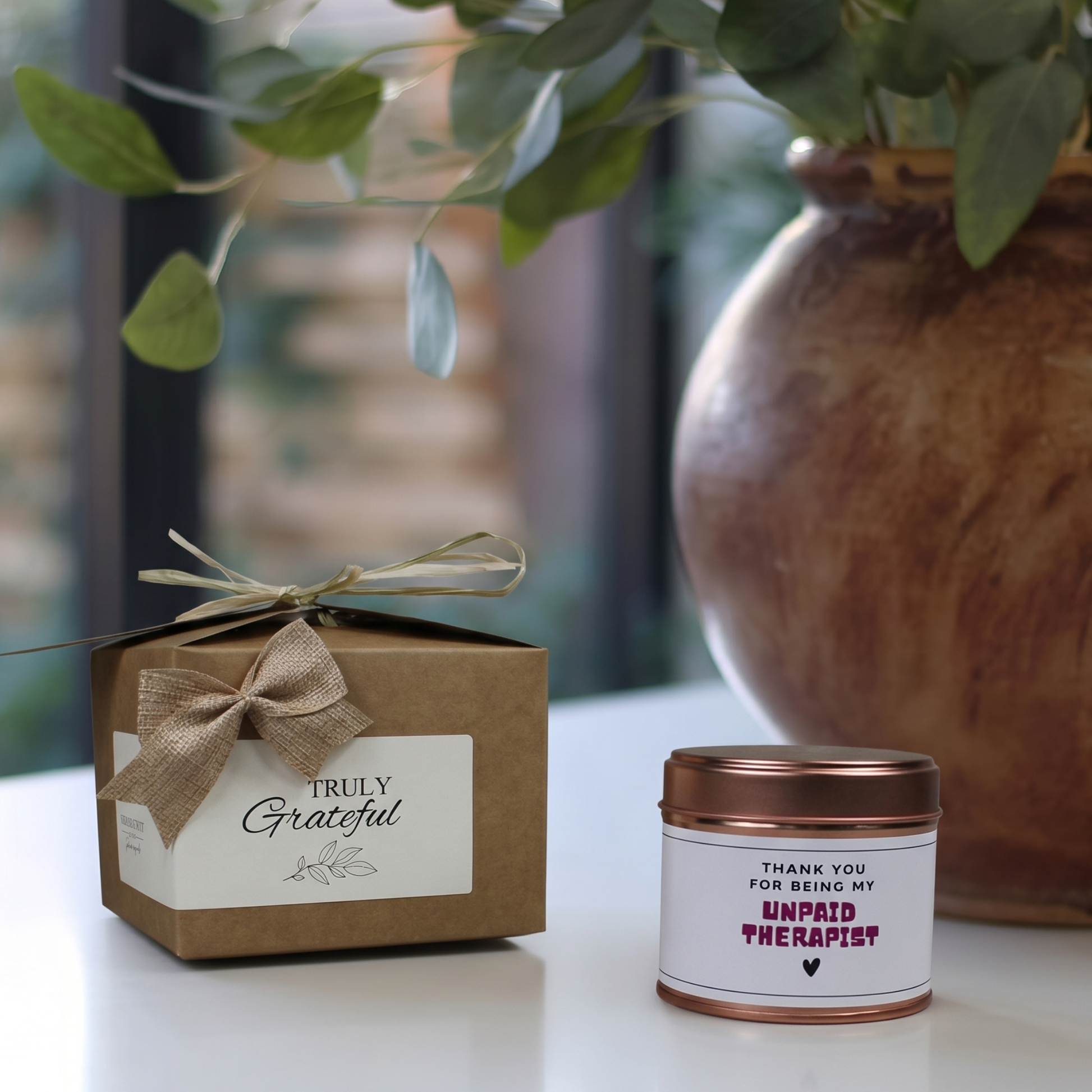 Custom best friend appreciation care package Unpaid Therapist Funny Thank You Candle & Reed Diffuser Gift by Hideaway Home Fragrances.
