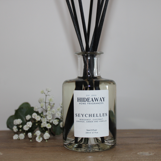 Seychelles Reed Diffuser – Tropical citrus and soothing island breeze for a serene atmosphere - Hideaway Home Fragrances