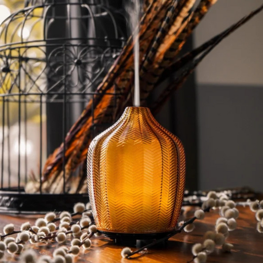 Fern Glass Electric Aroma Diffuser with embossed artisanal glass cover for essential oils wellness and home décor – Hideaway Home Fragrances