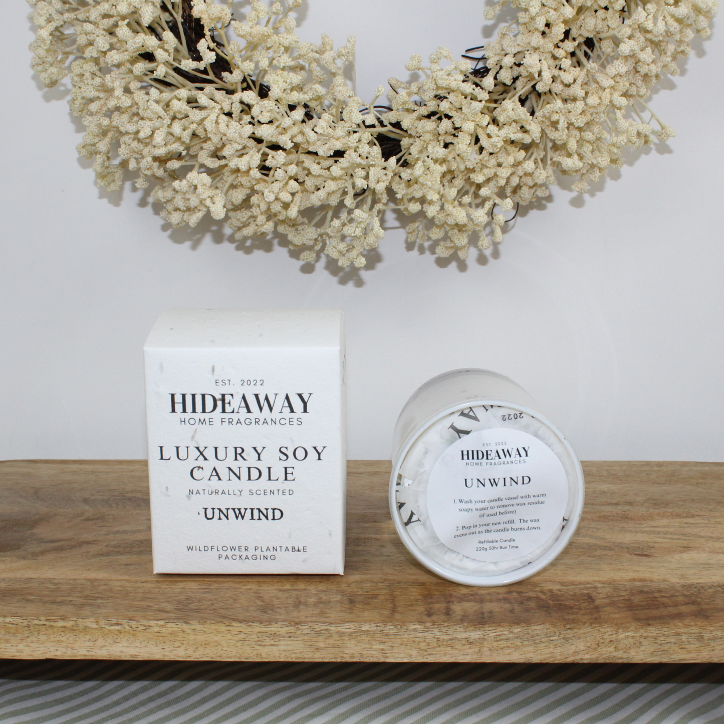 Energising and calming Unwind Candle with citrus freshness and grounding lavender – Hideaway Home Fragrances