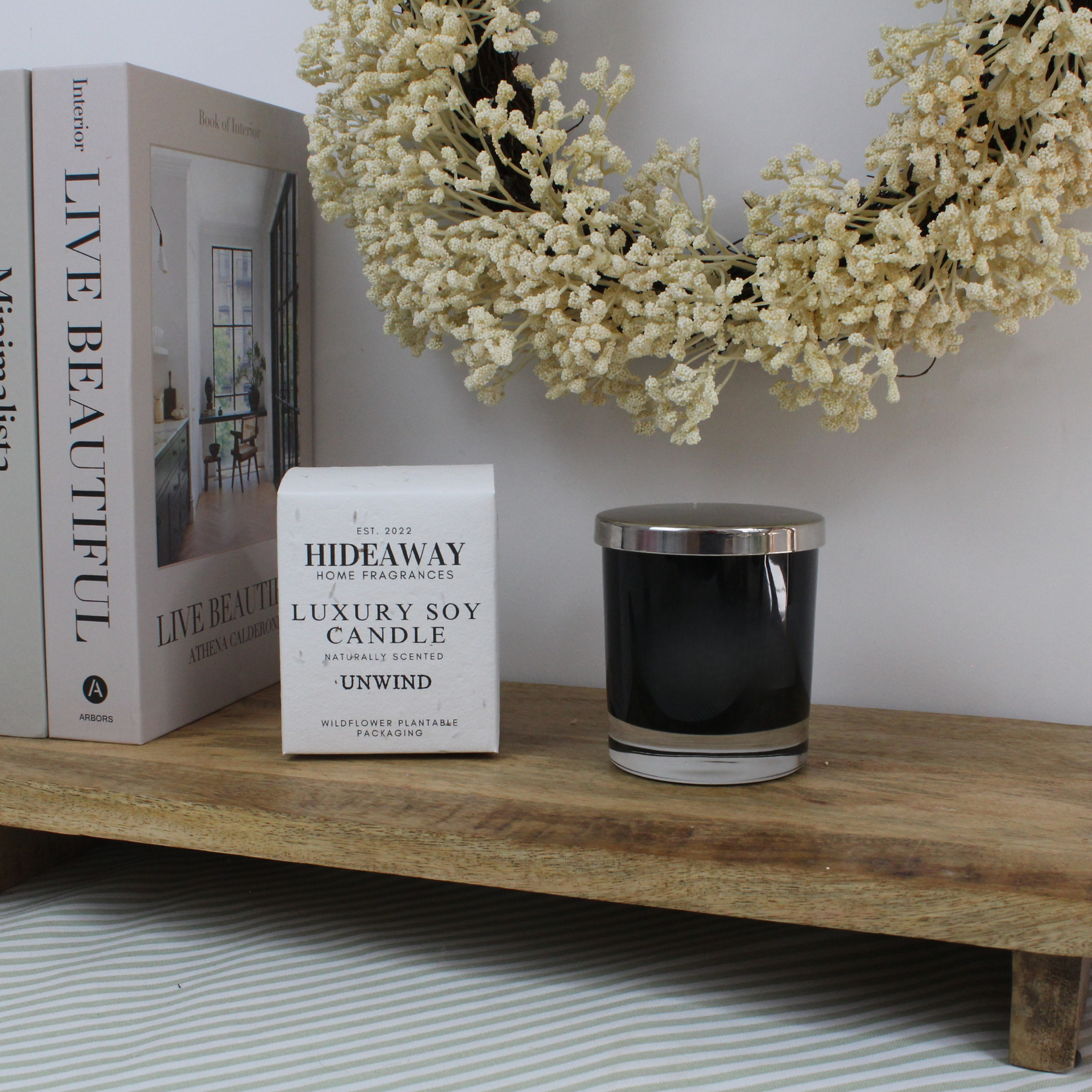 Wellbeing Unwind Candle creating balance, focus, and relaxation with natural essential oils – Hideaway Home Fragrances