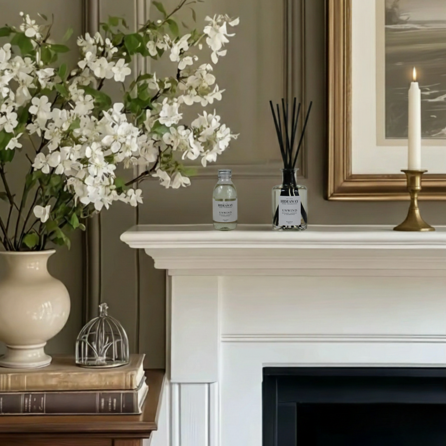 Luxury reed diffuser refill with herbal lavender and citrus aroma, restful bedroom scent