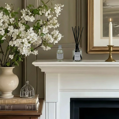 Luxury reed diffuser refill with herbal lavender and citrus aroma, restful bedroom scent