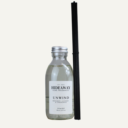 Unwind Reed Diffuser Refill – Refreshing Calming Uplifting Home Fragrance with Lemongrass, Bergamot, and Lavender | Hideaway Home Fragrances