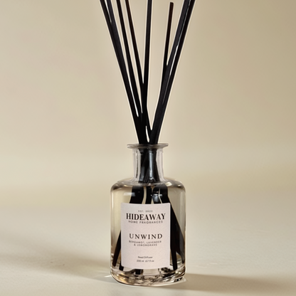 Unwind Reed Diffuser with lemongrass, bergamot, and lavender – Hideaway Home Fragrances