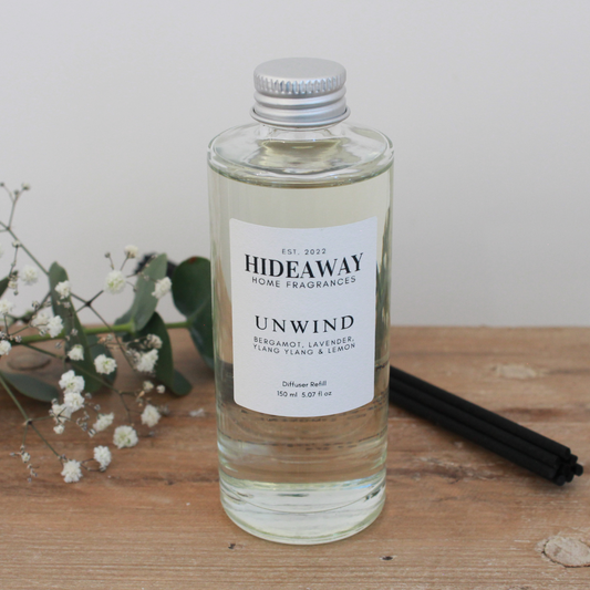 Unwind Reed Diffuser Refill to energise, relax, and uplift your space - Hideaway Home Fragrances