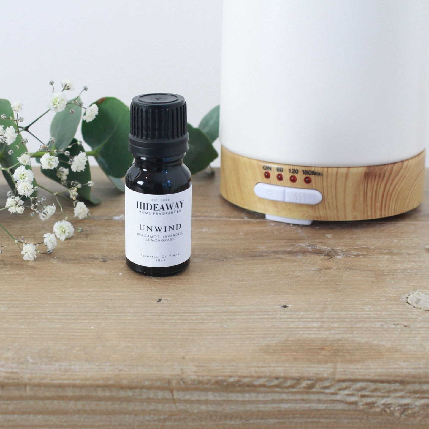 Unwind Essential Oil Blend 10ml to energise, relax, and uplift your space - Hideaway Home Fragrances