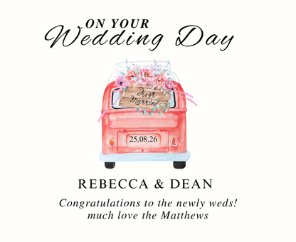 Elegant personalised campervan travel theme wedding gift hamper with a luxury fragrance candle and room diffuser – Hideaway Home Fragrances