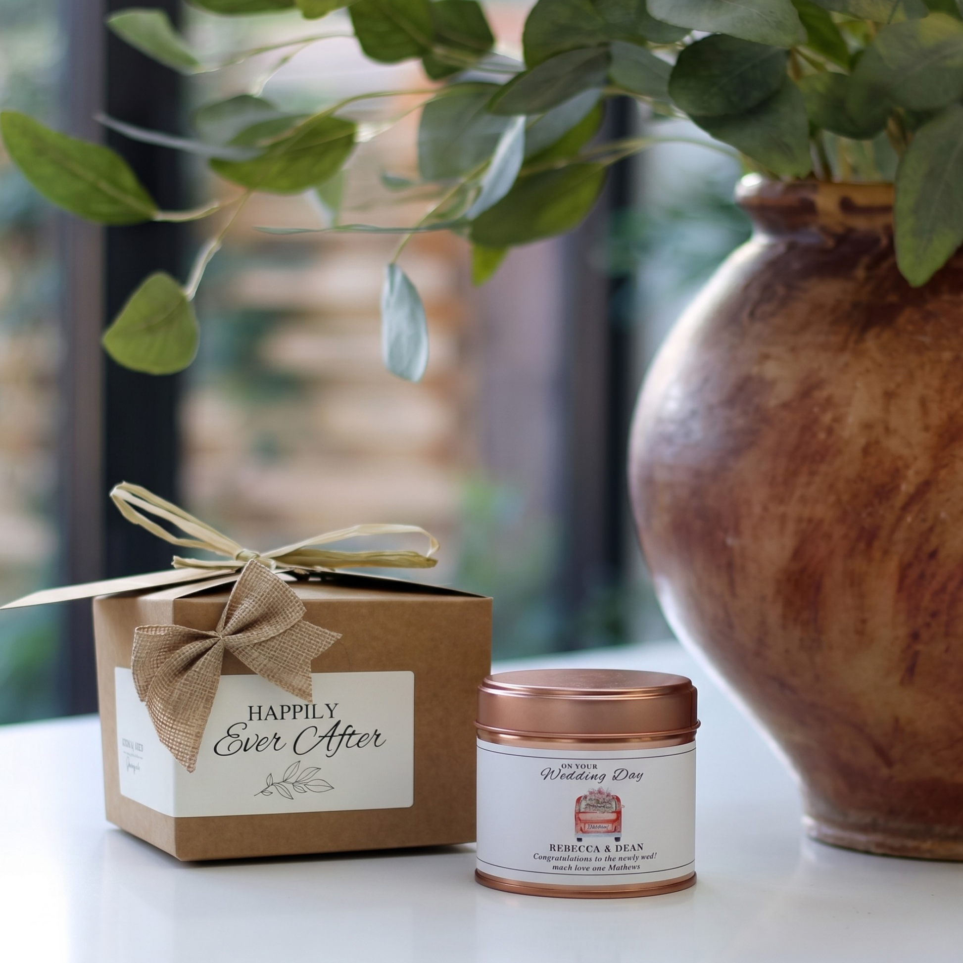 Ready-to-gift retro festival theme wedding keepsake box with a custom handmade soy candle and premium home diffuser – Hideaway Home Fragrances