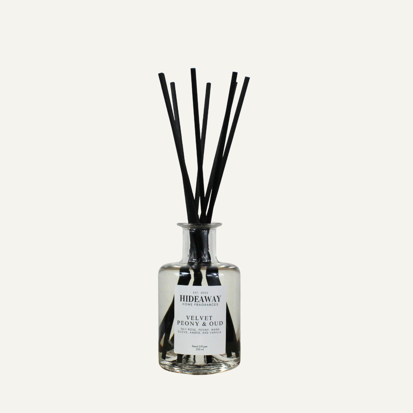 Luxury 200ml reed diffuser with taif rose, peony and vanilla, rich romantic scent for bedroom or lounge